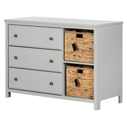 South Shore Changing Tables>3 Drawers Dresser with Cotton Candy Baskets - Soft Gray