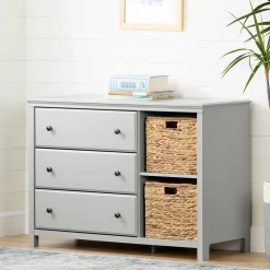 South Shore Changing Tables>3 Drawers Dresser with Cotton Candy Baskets - Soft Gray
