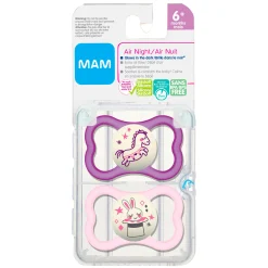 Mam Baby Pacifiers & Clips|Pacifiers & Clips>Air Night Pacifiers (2) 6m+ - Pink