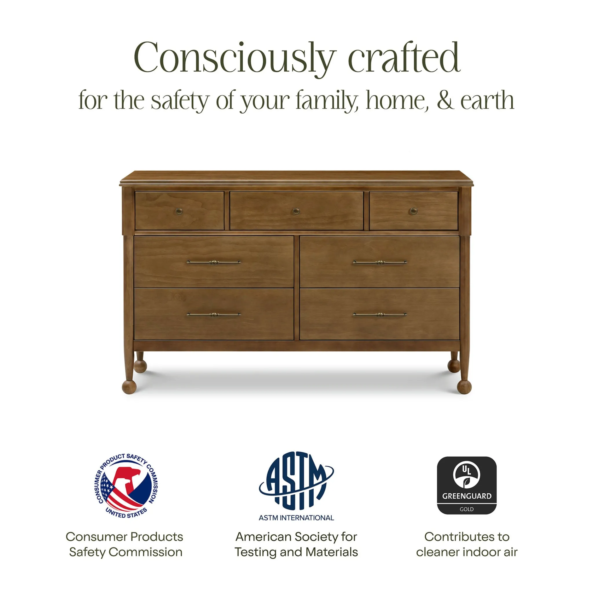 Namesake Storage Furniture>Alouette 7-Drawer Assembled Dresser - Natural Walnut
