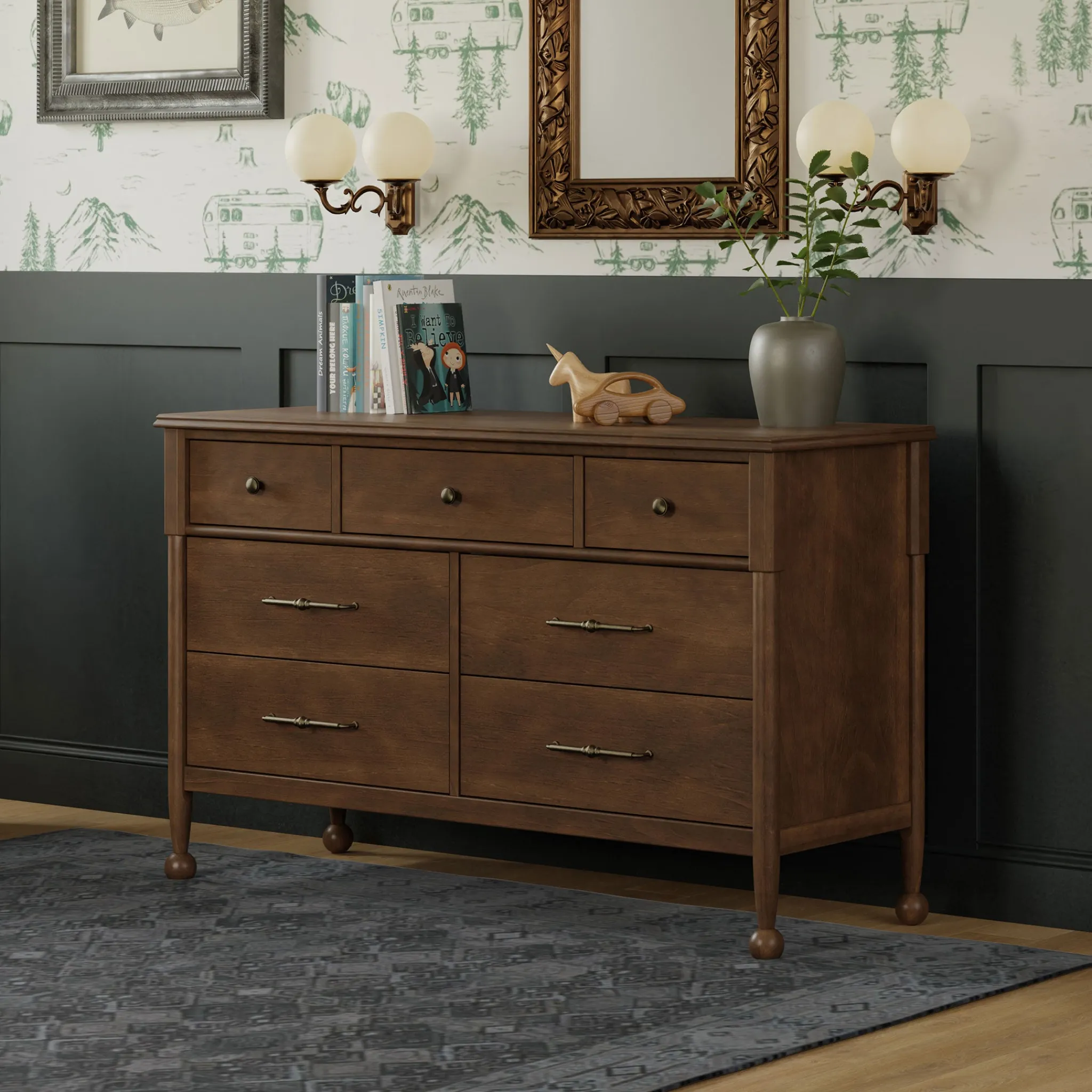 Namesake Storage Furniture>Alouette 7-Drawer Assembled Dresser - Natural Walnut