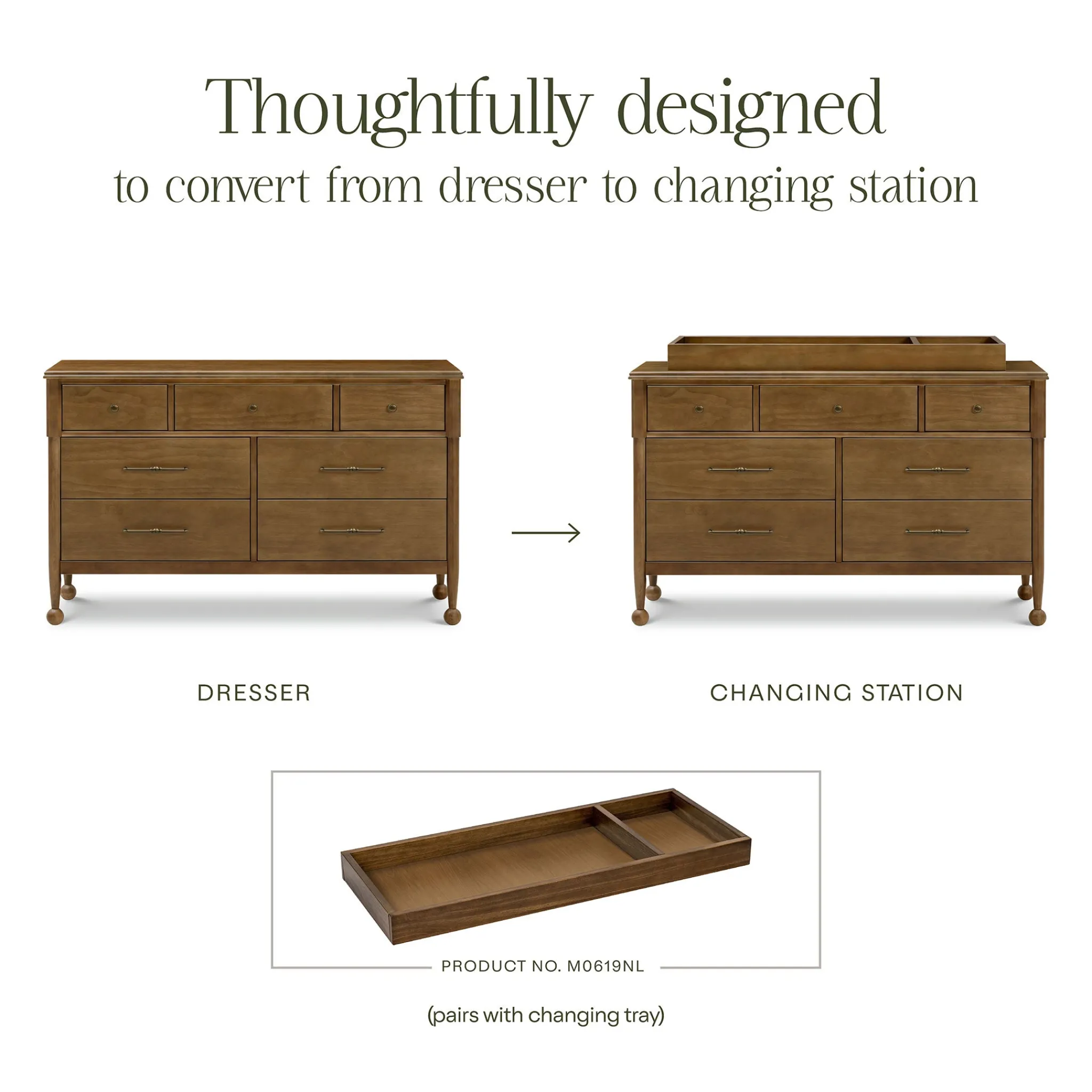 Namesake Storage Furniture>Alouette 7-Drawer Assembled Dresser - Natural Walnut