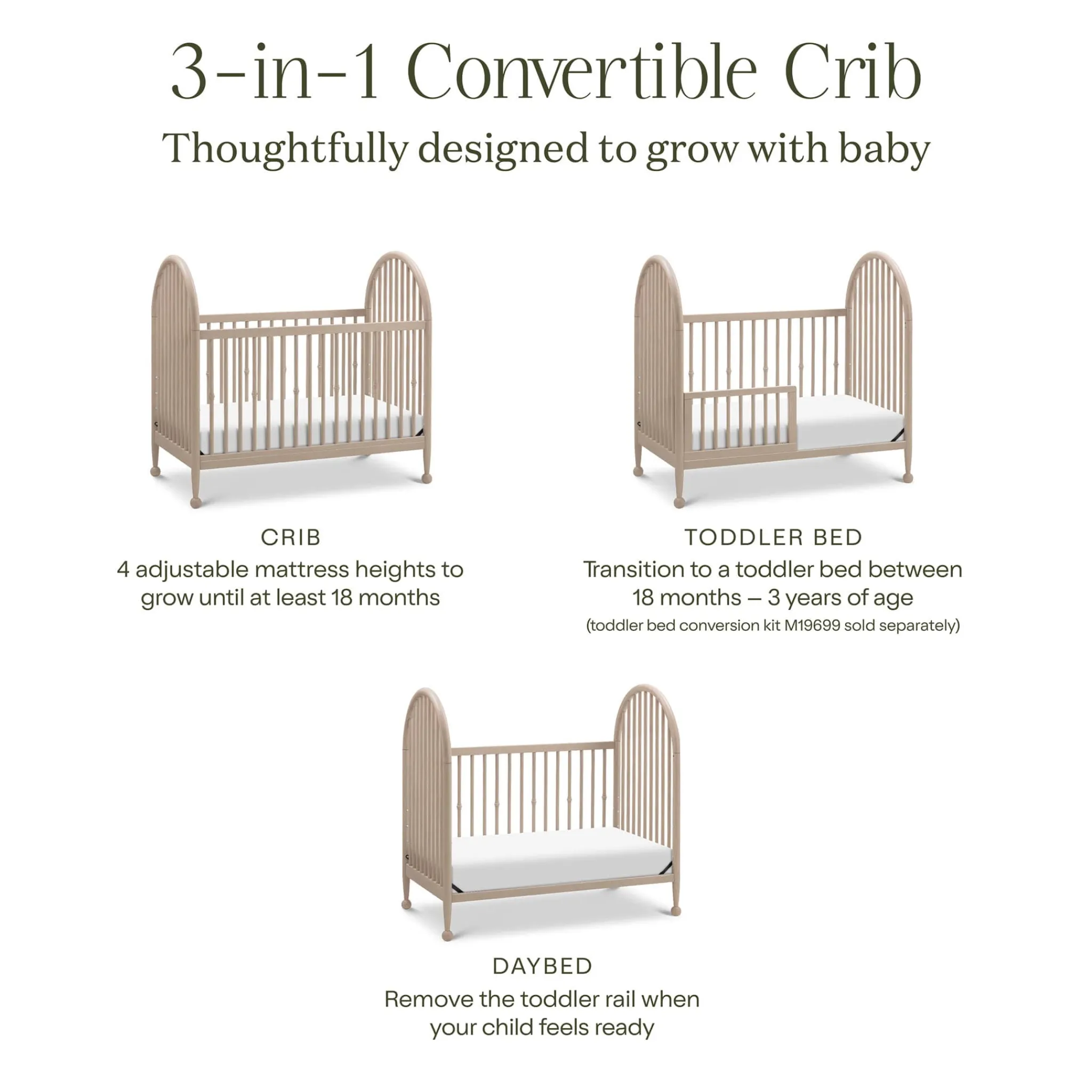 Namesake Alouette 3-in-1 Convertible Spindle Crib - Washed Pine