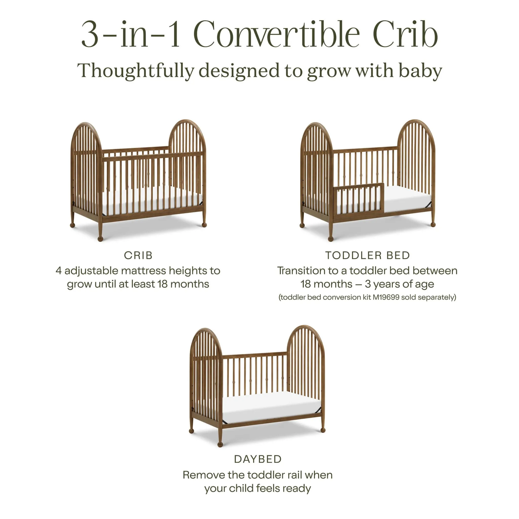 Namesake Cribs & Mattresses|Cribs & Mattresses>Alouette 3-in-1 Convertible Spindle Crib - Natural Walnut