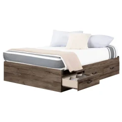 South Shore Asten Double Bed with 3 Storage Drawers - Fall Oak