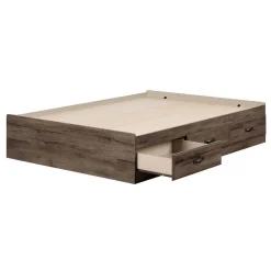 South Shore Asten Double Bed with 3 Storage Drawers - Fall Oak