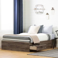 South Shore Asten Double Bed with 3 Storage Drawers - Fall Oak