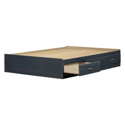 South Shore Twin, Full & Queen Beds>Asten Mates Double Bed with 3 Storage Drawers - Blueberry