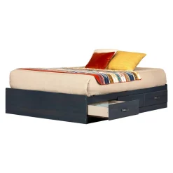 South Shore Twin, Full & Queen Beds>Asten Mates Double Bed with 3 Storage Drawers - Blueberry