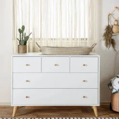 Dadada Baby Storage Furniture>Austin 5 Drawers Dresser - Whtite / Naturel