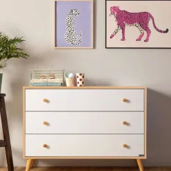 Dadada Baby Austin 3-Drawer Dresser - White / Red Oak