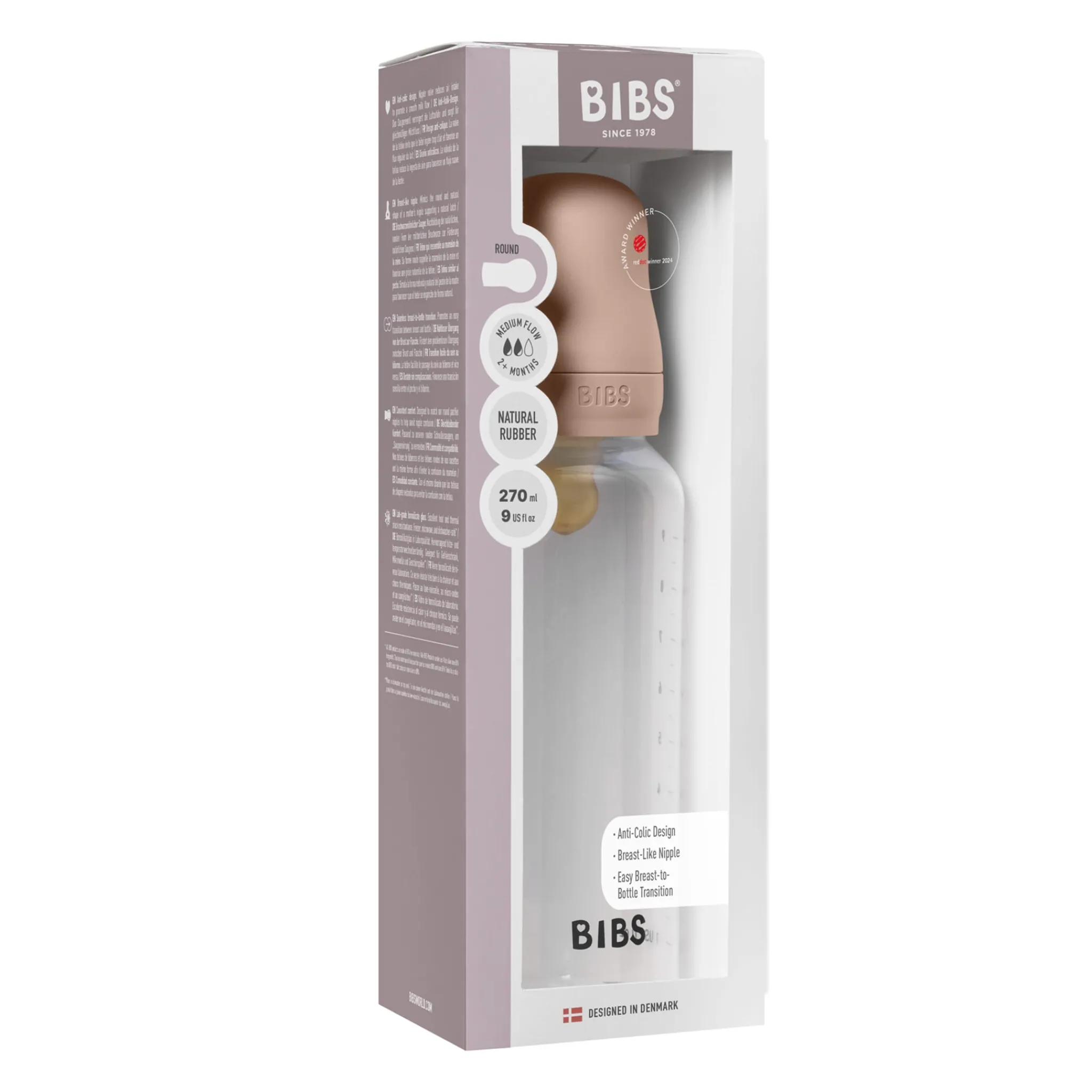 Bibs Breastfeeding|Bottles & Nipples>Baby Bottle Round Latex 1 pack 270 ml - Blush