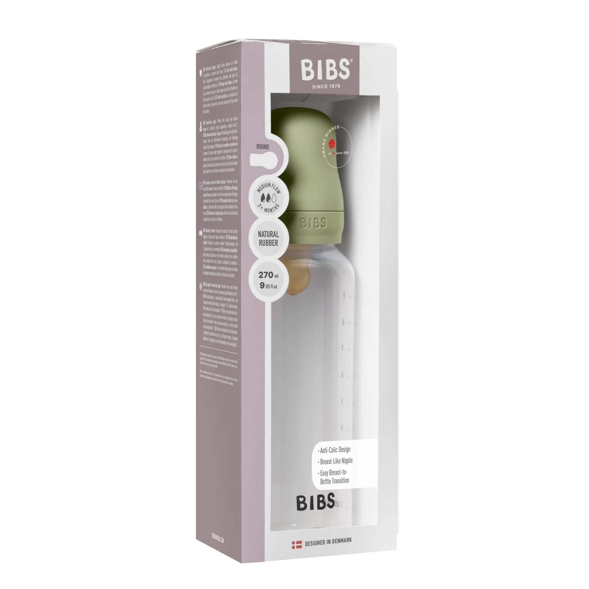 Bibs Breastfeeding|Bottles & Nipples>Baby Bottle Round Latex 1 pack 270 ml - Sage