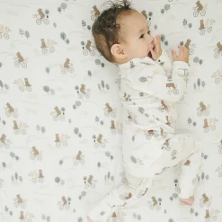 Kids Loulou Lollipop Bamboo Muslin Fitted Crib Sheet - Bears on Bikes