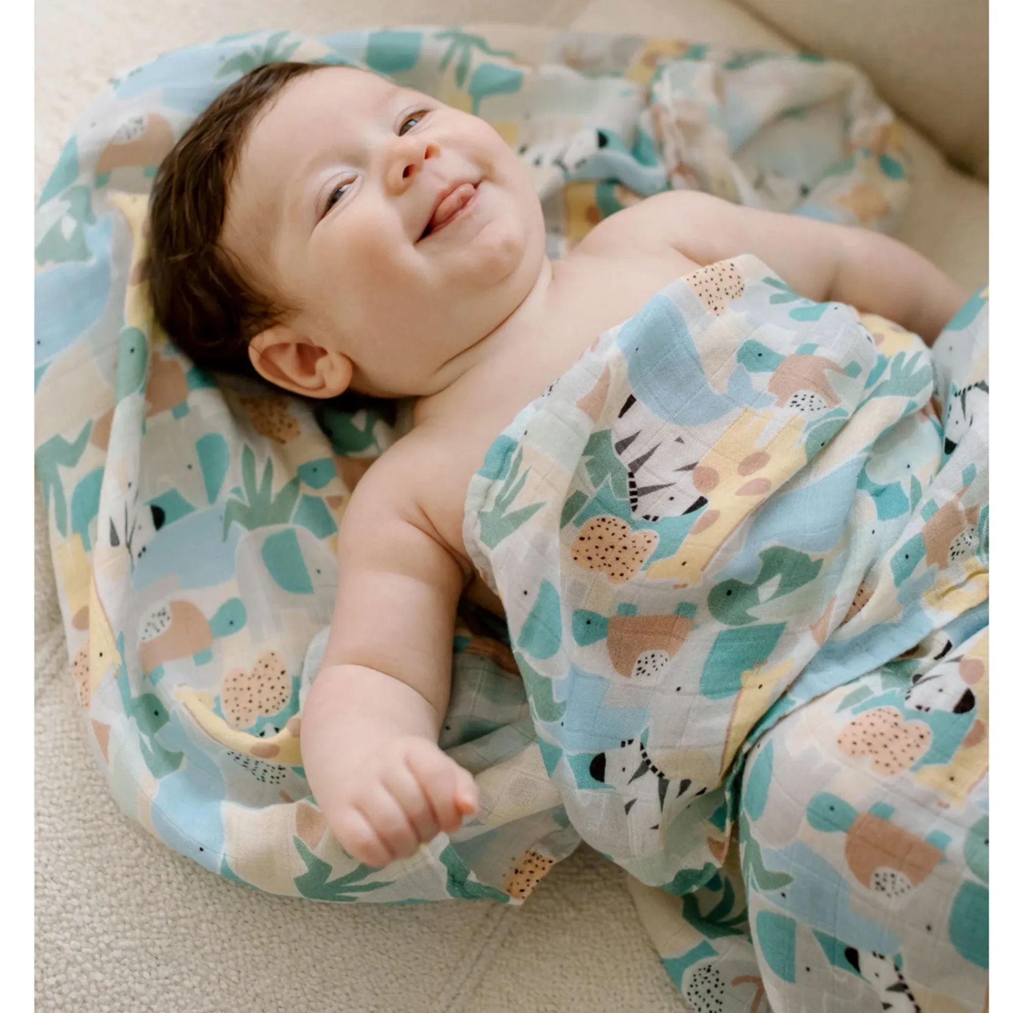 Kids Loulou Lollipop Blankets|Blankets>Bamboo Muslin Swaddle Blanket - Animal Puzzle