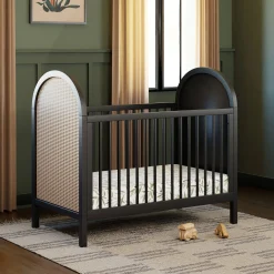 Babyletto Cribs & Mattresses|Cribs & Mattresses>Bondi Cane 3-in-1 Convertible Crib with Toddler Bed Kit - Black / Natural Cane