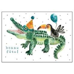 STÉPHANIE RENIÈRE ILLUSTRATION Greeting Cards|Party Supplies>Bonne Fête Crocodile Wish Card