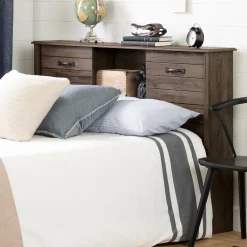 South Shore Bookcase Double Headboard with Doors - Ulysses Fall Oak