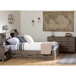 South Shore Bookcase Double Headboard with Doors - Ulysses Fall Oak