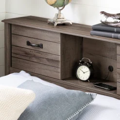 South Shore Bookcase Double Headboard with Doors - Ulysses Fall Oak