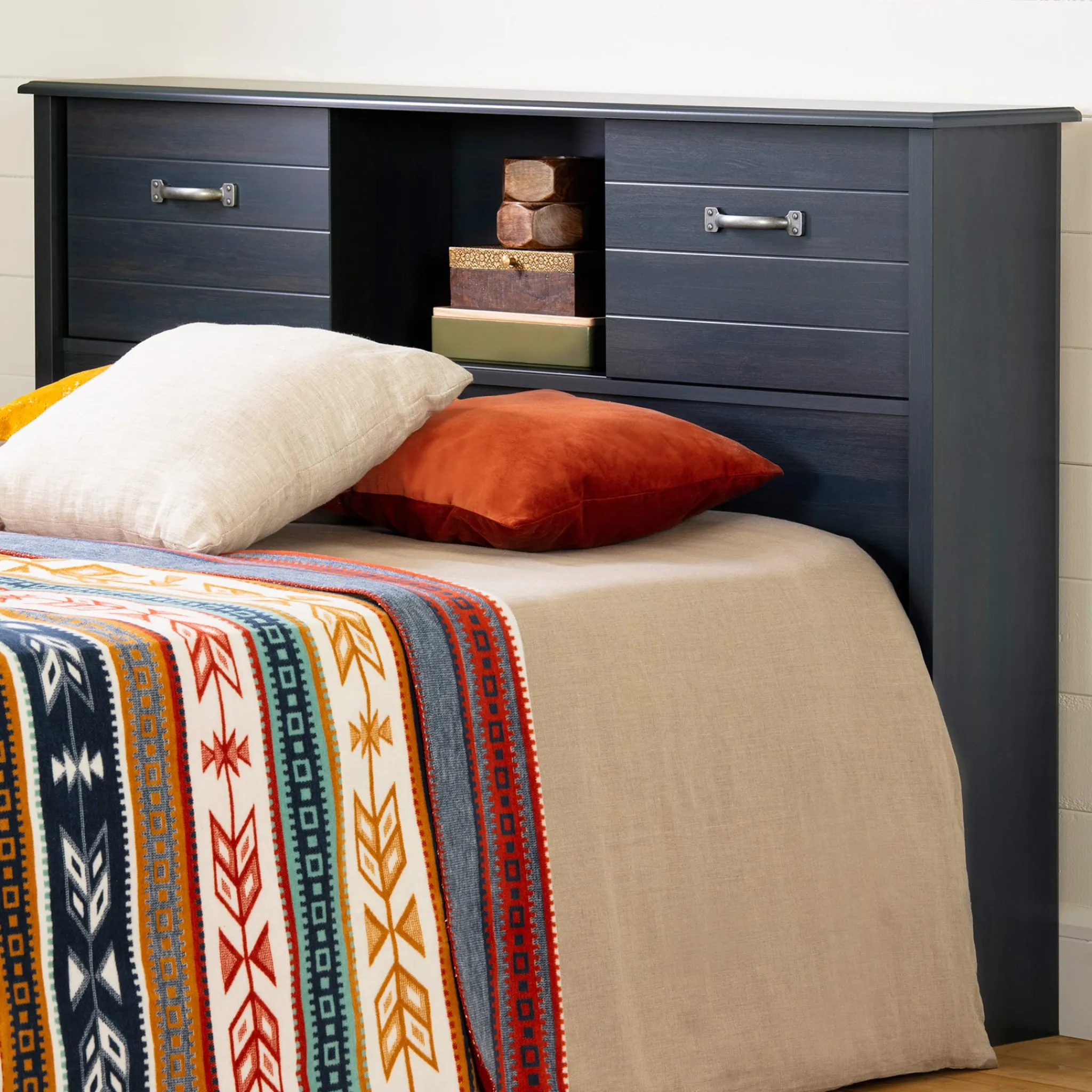 South Shore Bookcase Double Headboard with Doors - Ulysses Blueberry