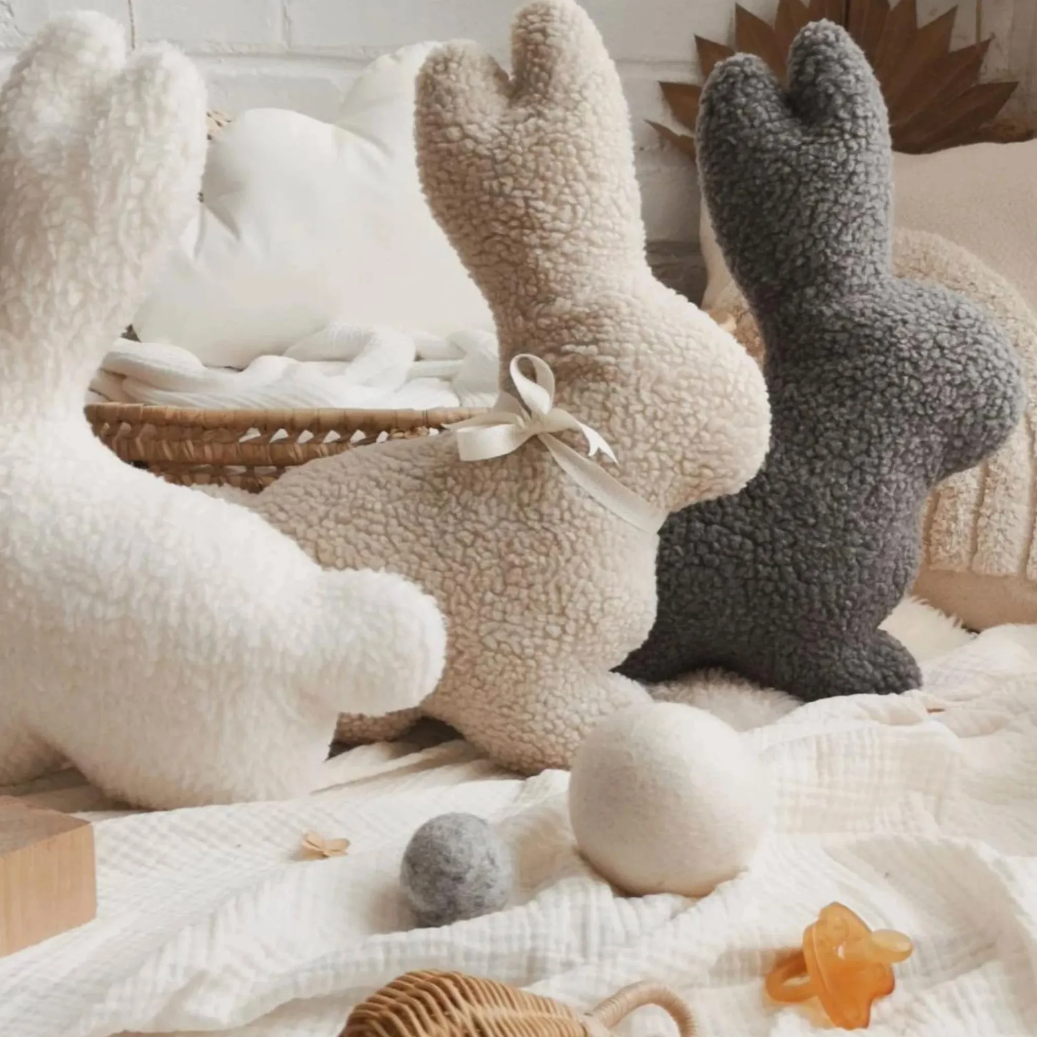 The Butter Flying Cushions>Bunny Plush Cushion - Beige