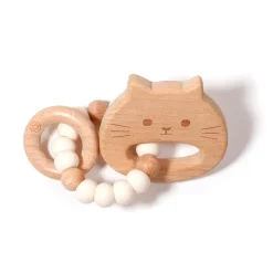Bulle Cat Wood Rattle - White