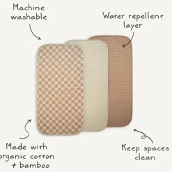 Mushie Changing Pad Liners (3) - Natural Check