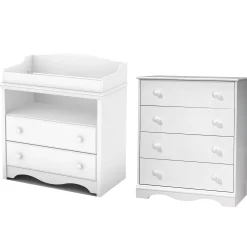 South Shore Changing Tables>Changing Table and 4-Drawer Chest Set - Angel Pure White