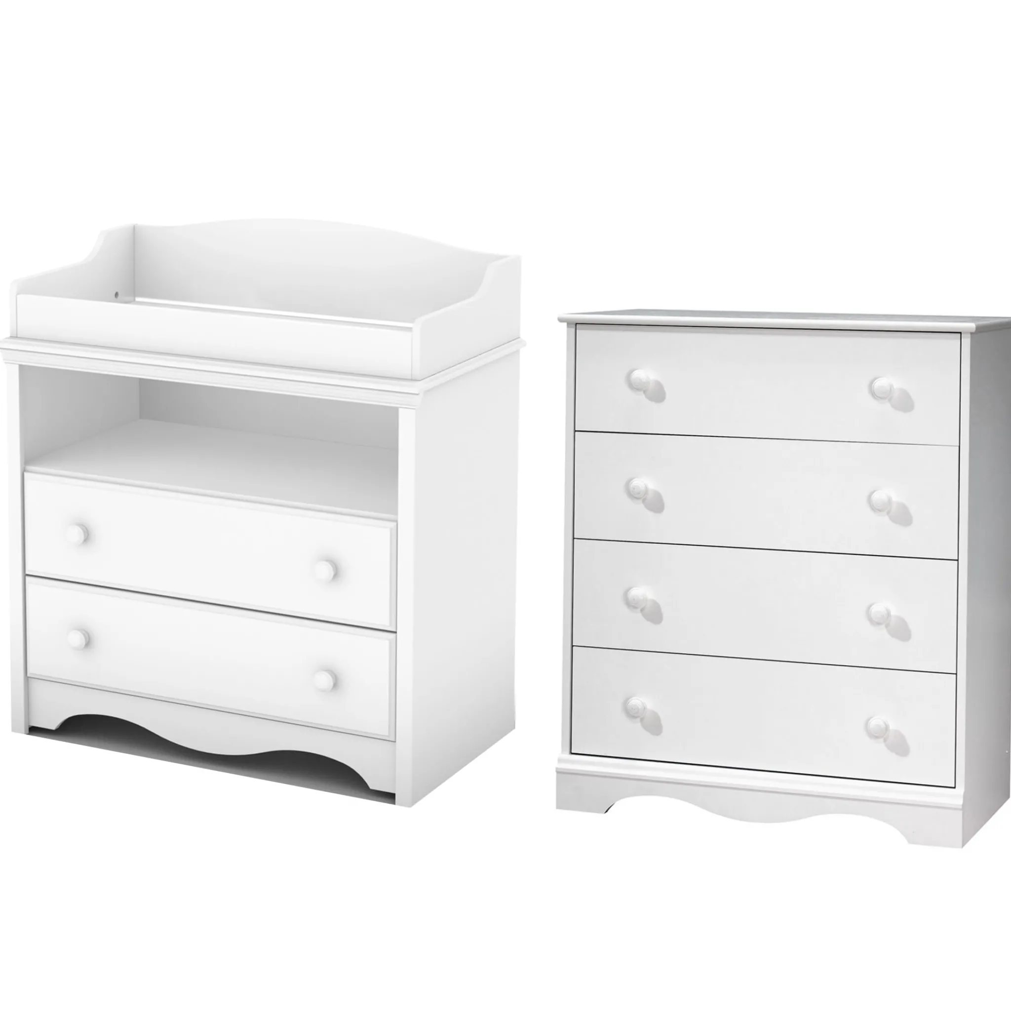 South Shore Changing Tables>Changing Table and 4-Drawer Chest Set - Angel Pure White