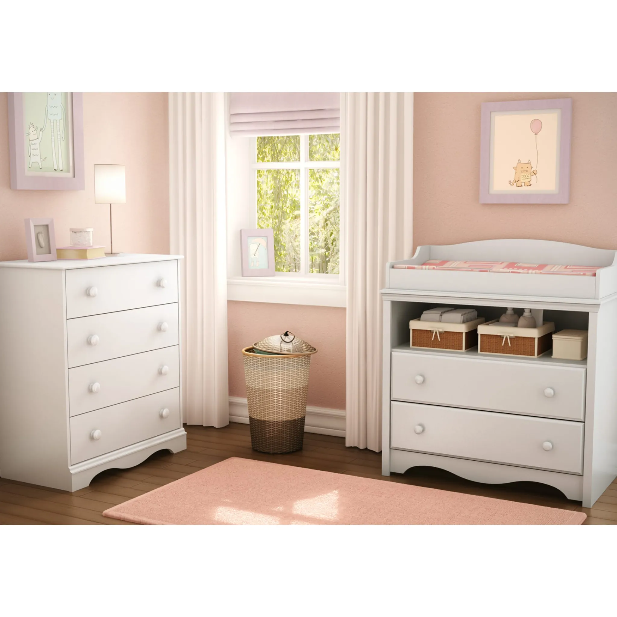 South Shore Changing Tables>Changing Table and 4-Drawer Chest Set - Angel Pure White