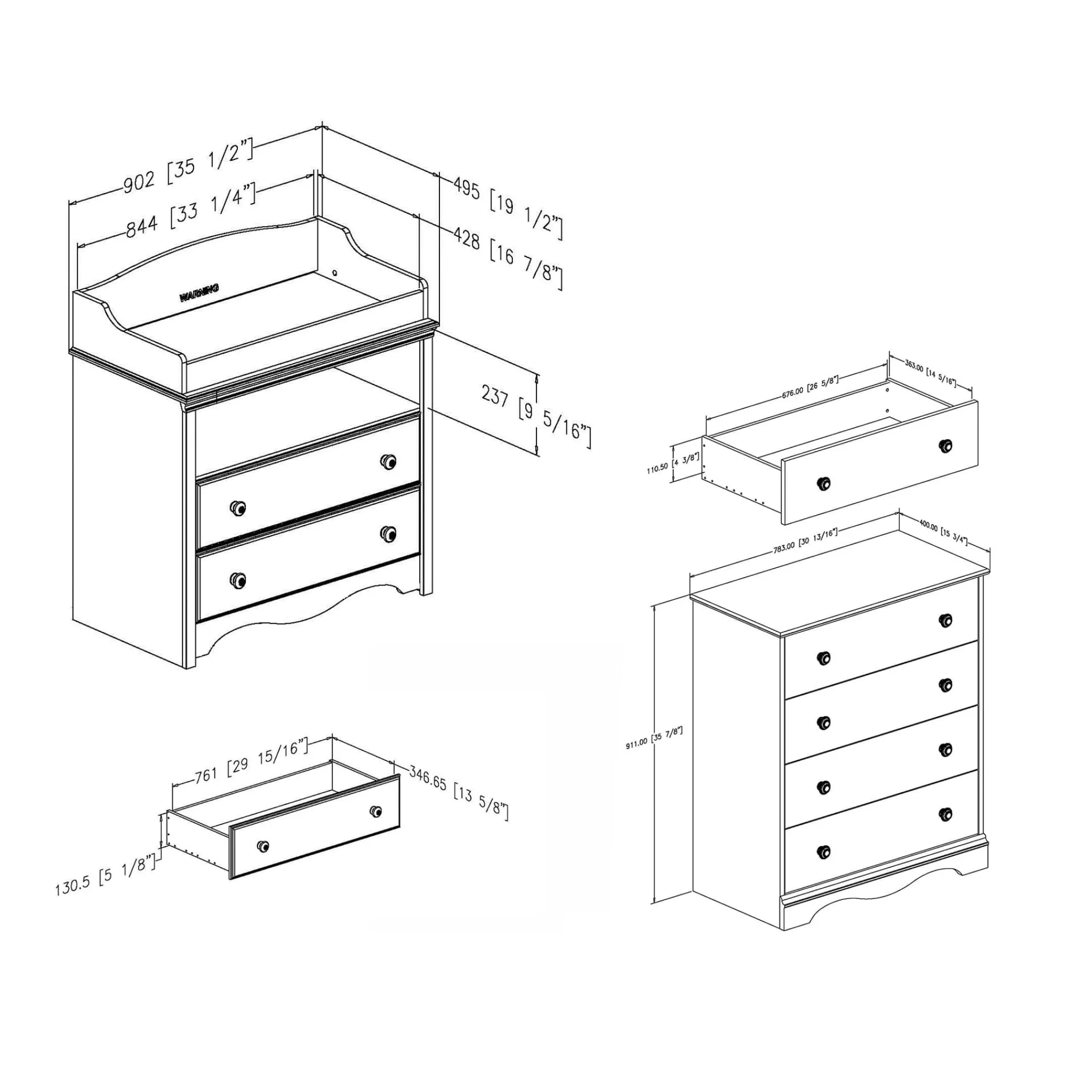 South Shore Changing Tables>Changing Table and 4-Drawer Chest Set - Angel Pure White