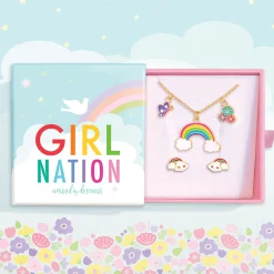 Girl Nation Charming Whimsy Necklace and Earring Gift Set - Cloud Luvs Rainbow