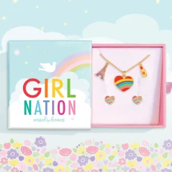 Girl Nation Teething Toys>Charming Whimsy Necklace and Earring Gift Set - Rainbow Heart