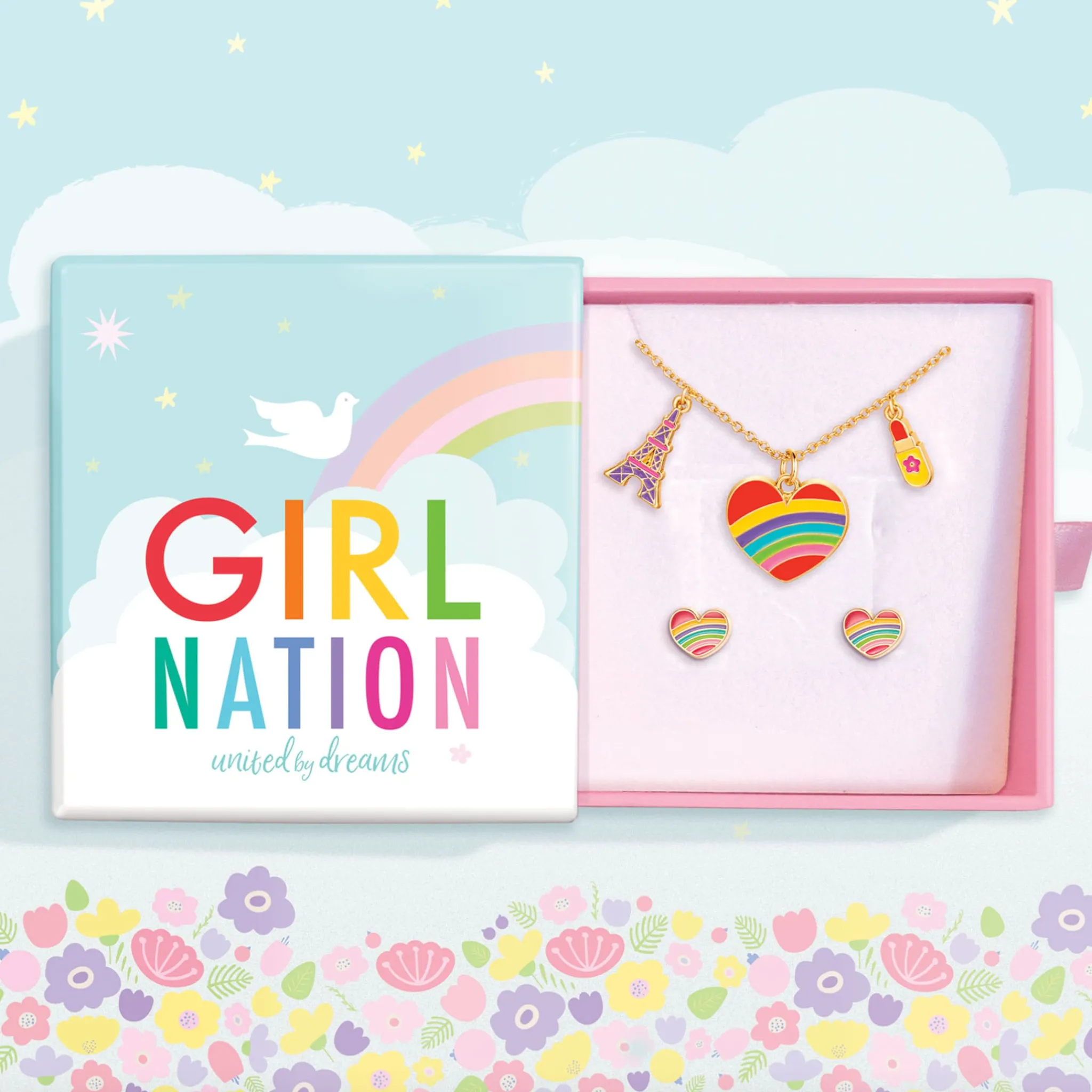 Girl Nation Teething Toys>Charming Whimsy Necklace and Earring Gift Set - Rainbow Heart
