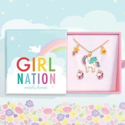 Girl Nation Charming Whimsy Necklace and Earring Gift Set - Unicorn Dreams