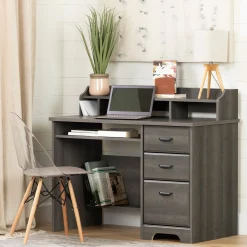 South Shore Desk>Computer Desk with Hutch - Versa Gray Maple
