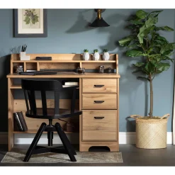 South Shore Computer Desk with Hutch - Versa Nordik Oak