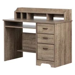 South Shore Computer Desk with Hutch - Versa Weathered Oak