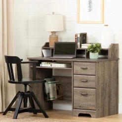 South Shore Computer Desk with Hutch - Versa Weathered Oak