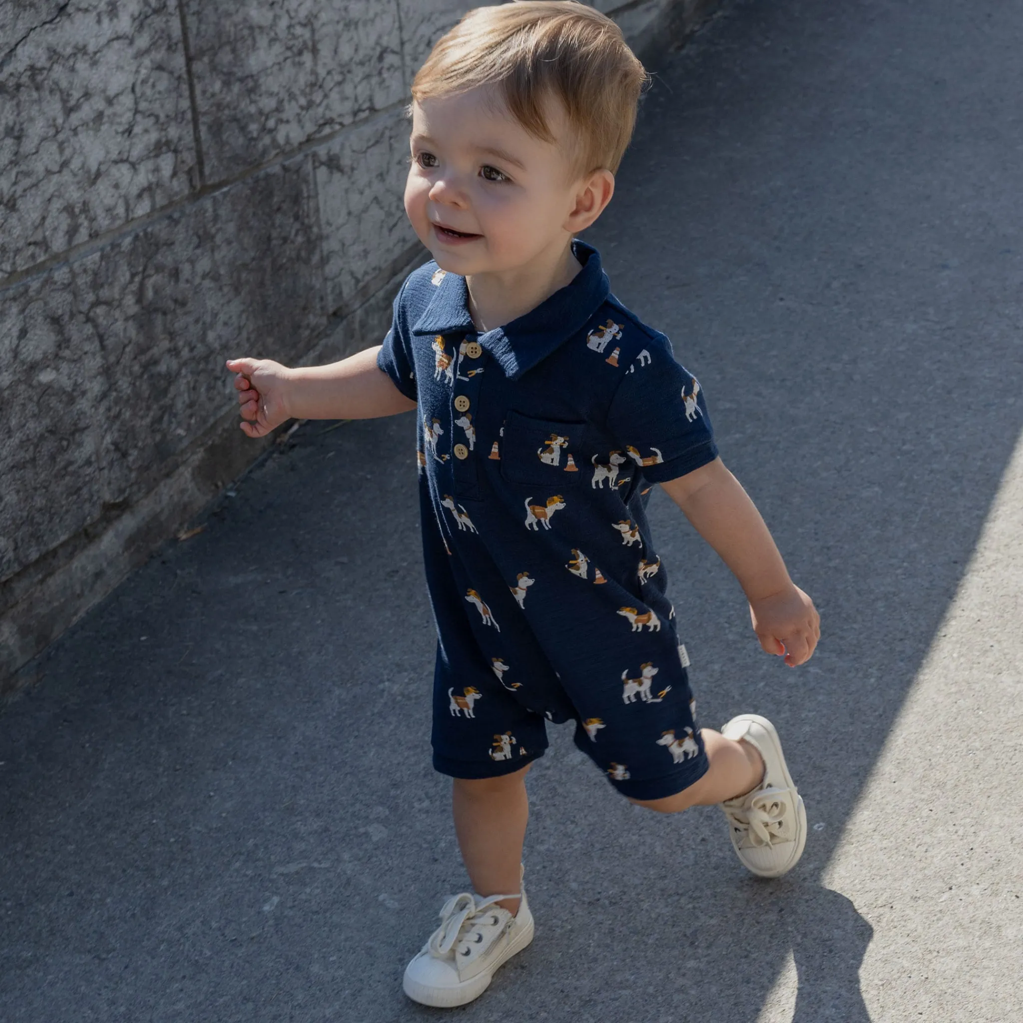 BOY Firsts par Petit Lem Rompers & Jumpsuits>Construction Polo Romper 3-24m