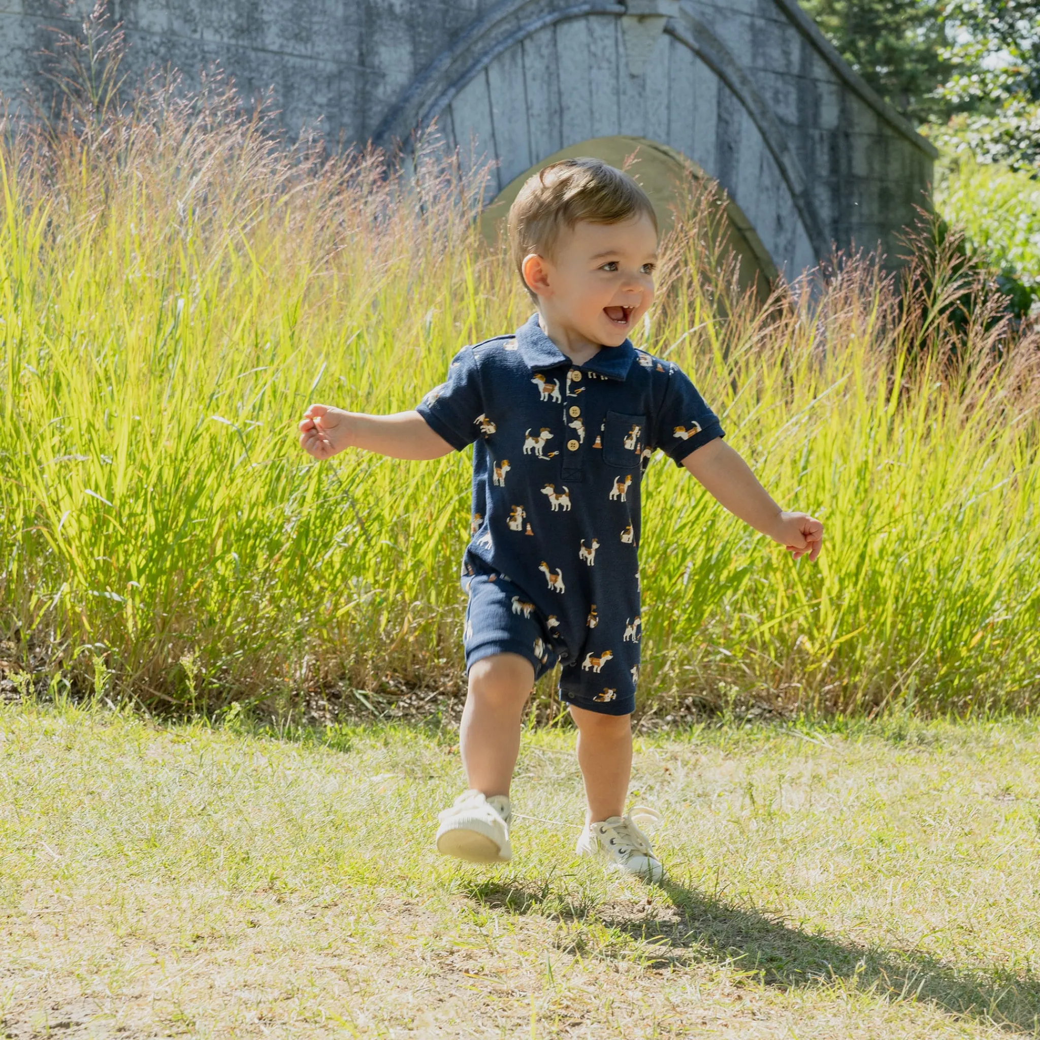 BOY Firsts par Petit Lem Rompers & Jumpsuits>Construction Polo Romper 3-24m