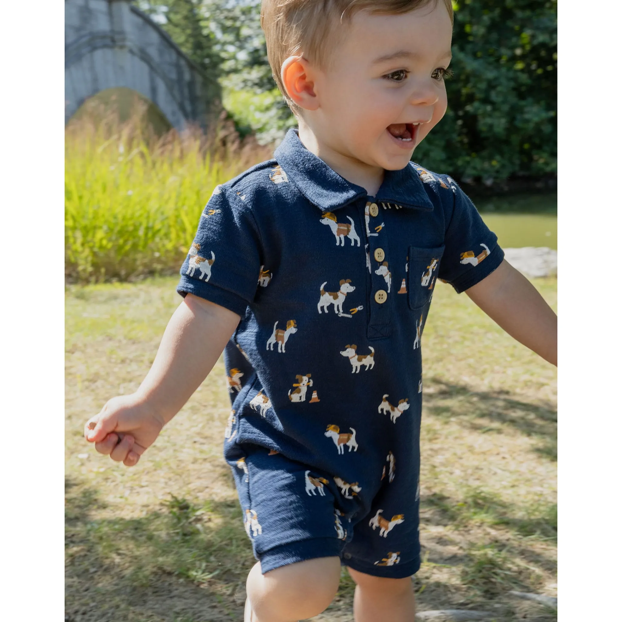 BOY Firsts par Petit Lem Rompers & Jumpsuits>Construction Polo Romper 3-24m