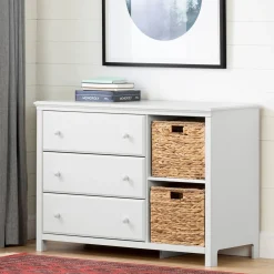 South Shore Cotton Candy 3-Drawer Dresser with Baskets - Pure White