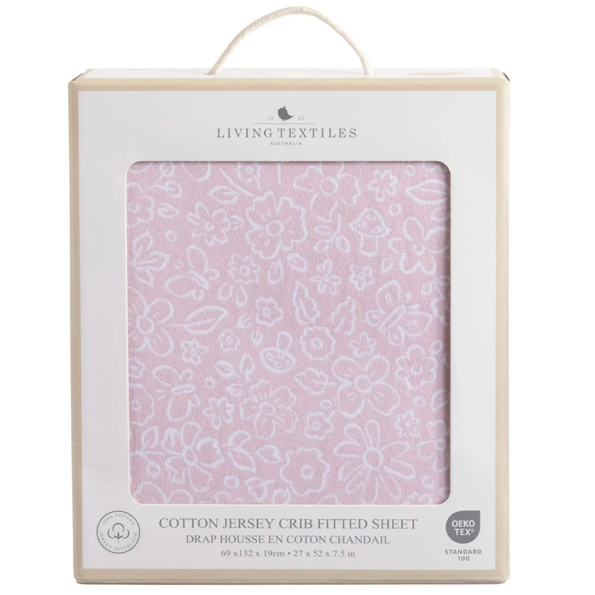 Kids Living Textiles Sheets|Bedding>Cotton Jersey Crib Fitted Sheet -P ink flower