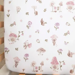 Kids Living Textiles Sheets|Bedding>Cotton Jersey Crib Fitted Sheet - Mushroom House