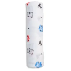 Kids Lulujo Blankets|Blankets>Cotton Muslin Swaddle - Hockey
