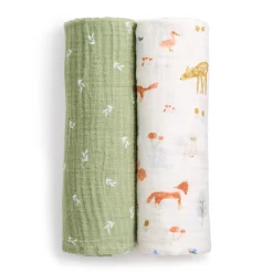 Kids Aden + Anais Blankets|Blankets>Cotton Muslin Swaddles (2) - Sage Woodland
