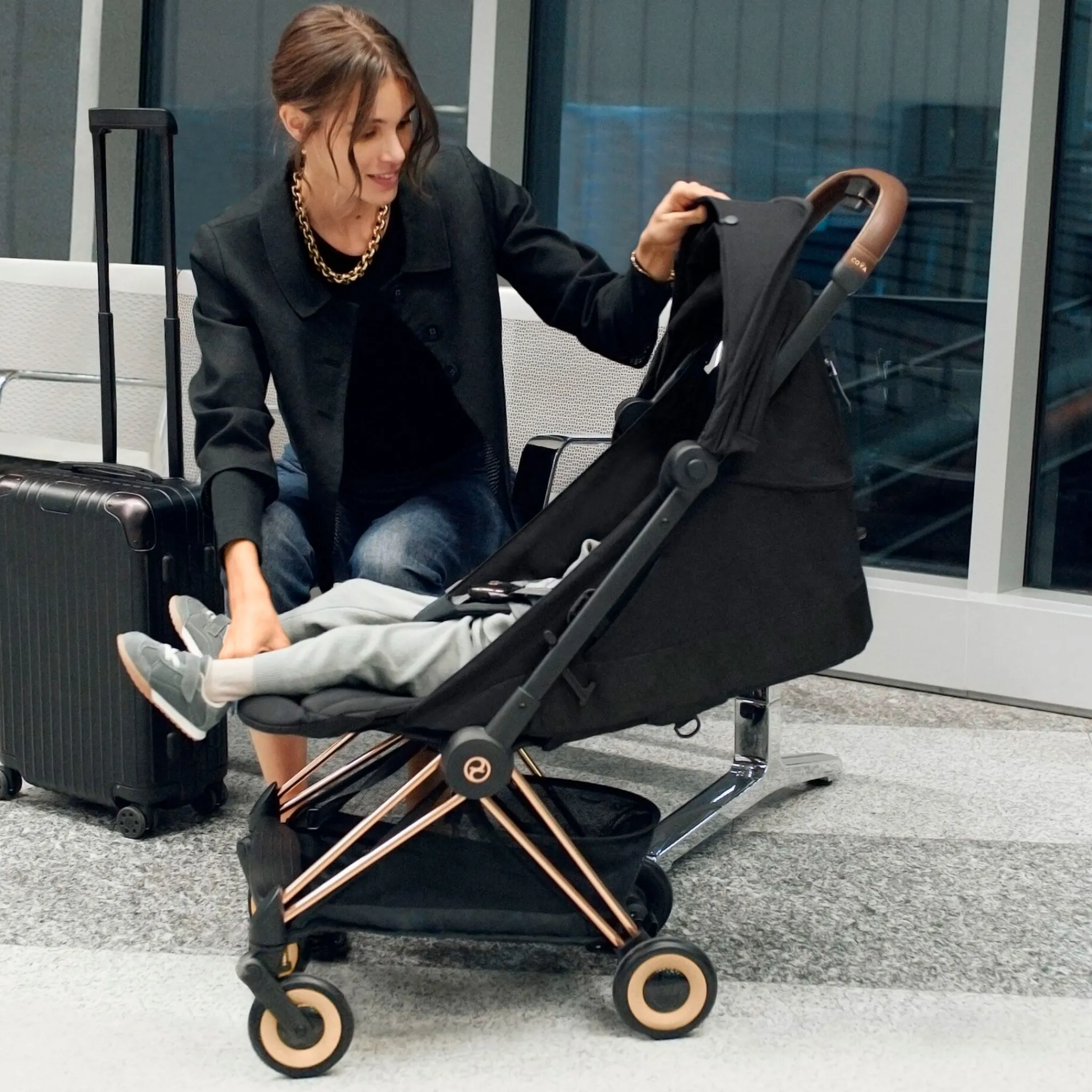Kids Cybex Coya Stroller - Matte Black Frame with Off-White Seat