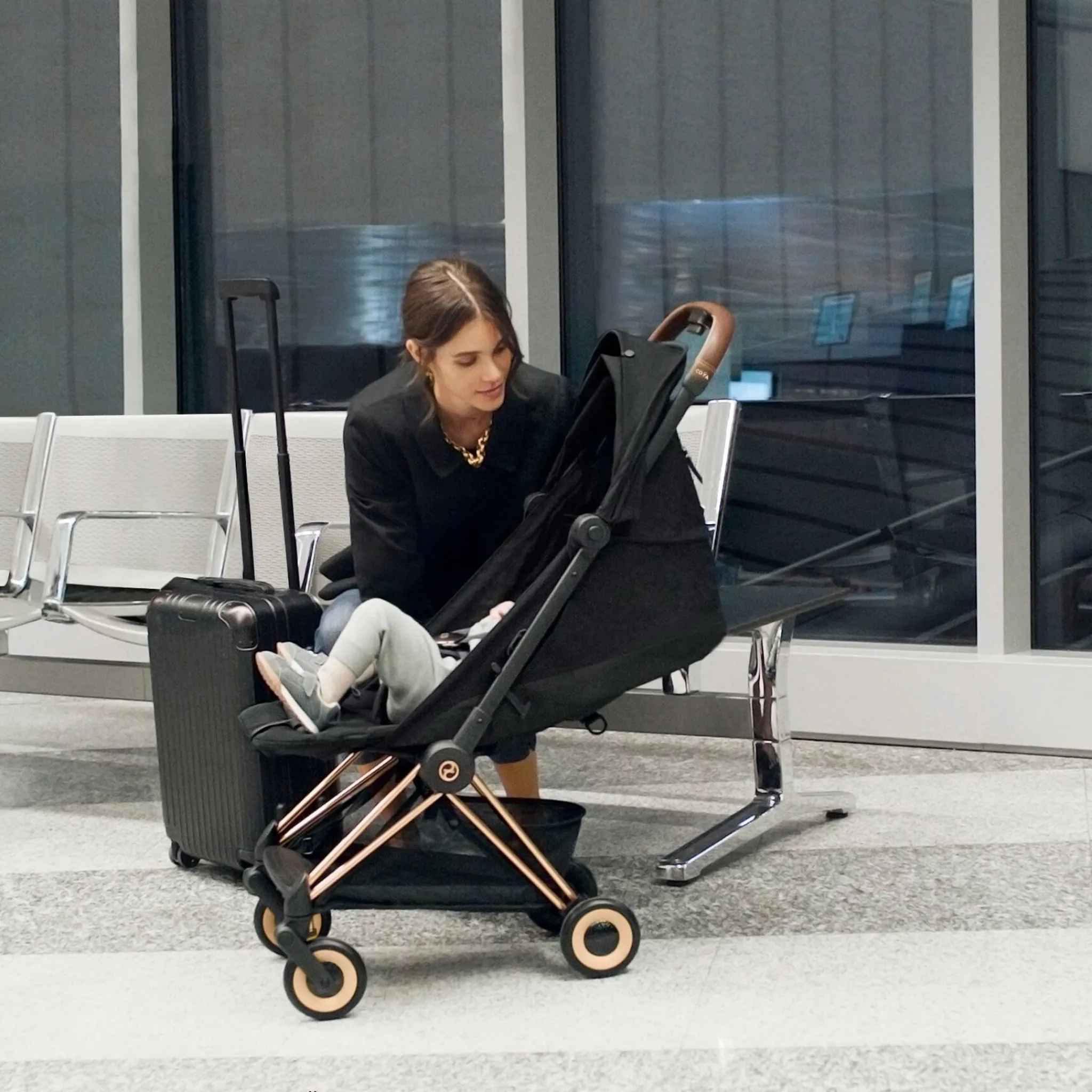 Kids Cybex Coya Stroller - Matte Black Frame with Off-White Seat